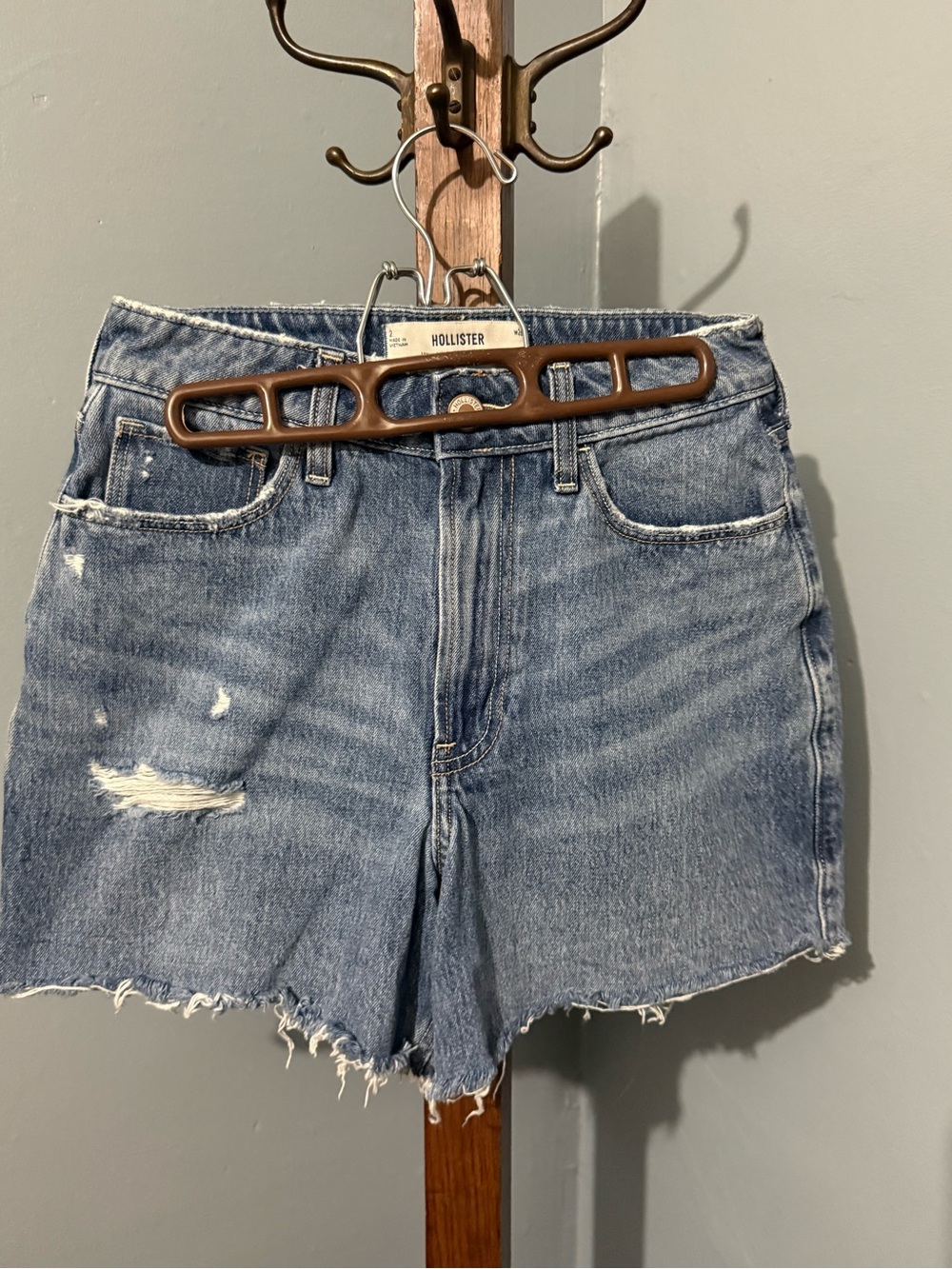 Hollister Medium Blue Distressed Denim Cutoff Shorts